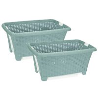 2x stuks kunststof wasmand op poten groen 38 liter 60 x 40 cm