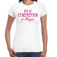 Toppers verkleed T-shirt dames - The summer is Magic - wit - glitter roze - feestkleding