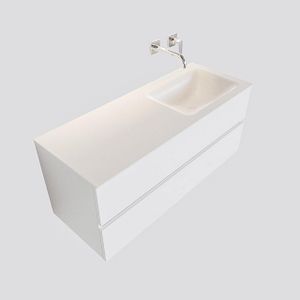 MONDIAZ VICA Badkamermeubelset - 120cm - 2 lades - wasbak Cloud rechts - 0 kraangaten - solid surface talc PC75341074