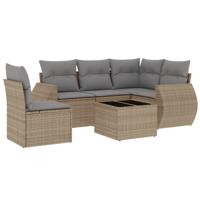 6-delige Loungeset met kussens poly rattan beige