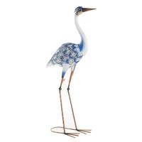 Tuin decoratie dieren/vogel beeld - Metaal - Reiger - 42 x 80 cm - buiten - blauw   -