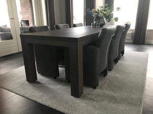Set van 6 leren eetkamerfauteuils - met armleuning en wieltjes - grijs leer - Echt leer, Modern, ontdek de vele Leersoorten en Kleuren bij ShopX