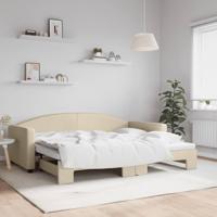 Slaapbank met onderschuifbed 90x200 cm stof crèmekleurig