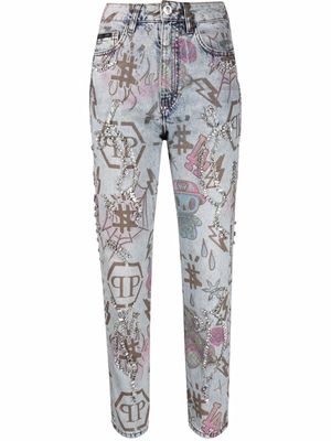 Philipp Plein jean ample à motif monogrammé - Bleu