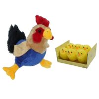 Pluche kippen/hanen knuffel van 20 cm met 6x stuks mini kuikentjes 4 cm - Feestdecoratievoorwerp