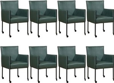 Set van 8 Groene leren moderne kuipstoel More - poot rond zwart met wiel - Toledo Leer Forrest (groen leer)