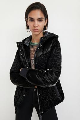 Korte gewatteerde jas met capuchon - BLACK - M