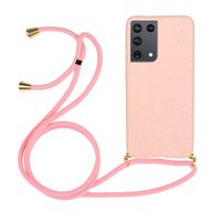 Lunso - Backcover hoes met koord - Samsung Galaxy S21 Ultra - Roze