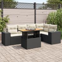 6-delige Loungeset met kussens poly rattan zwart