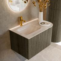 Badmeubel Mondiaz Kurve-Dlux | 75 cm | Meubelkleur Shadow | Wastafelkleur Meli | Solid surface | Wasbak linker zijde spoelbak | 1 kraangat