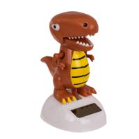 Solar bewegend figuur/beestje - dinosaurus - bewegende bek - bruin - kunststof - 11 cm - thumbnail