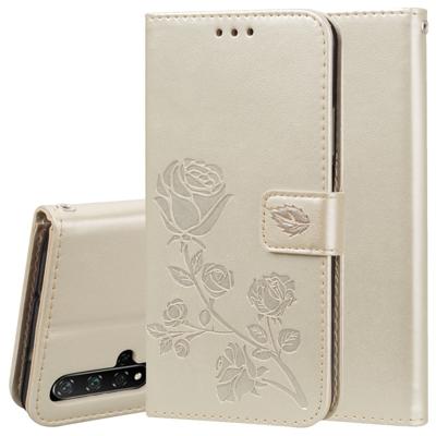 Rose reliëf horizontale Flip PU lederen draagtas met houder & kaartsleuven & portemonnee voor Huawei Honor 20 (goud)