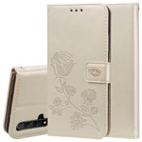 Rose reliëf horizontale Flip PU lederen draagtas met houder & kaartsleuven & portemonnee voor Huawei Honor 20 (goud)