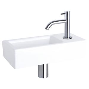 Differnz Ravo fonteinset keramiek - kraan gebogen - 38.5 x 18.5 x 9 cm - chroom