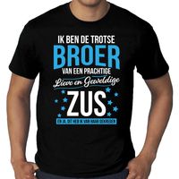 Grote maten Trotse broer / zus cadeau t-shirt zwart voor heren