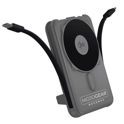 MOJOGEAR NovaMag All-in-1 Powerbank 10.000 mAh - Draadloos Qi2 & ingebouwde kabels - Grijs
