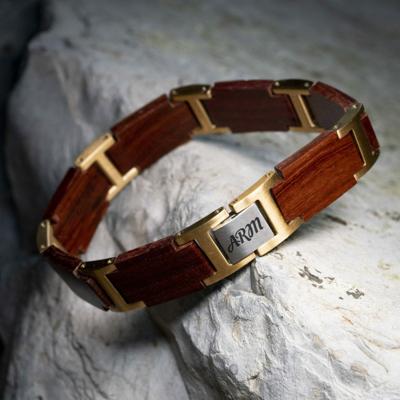 Initialen Armband voor Heren - Sandelhout & Goud Houten Armband