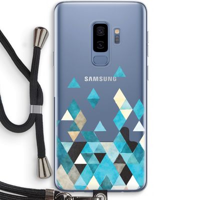 Gekleurde driehoekjes blauw: Samsung Galaxy S9 Plus Transparant Hoesje met koord