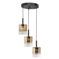 Highlight 3-lichts hanglampSalerno zwart met goud glas - H5428.36 Highlight 3-lichts hanglampSalerno zwart met goud glas - H5428.36
