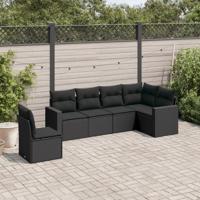 6-delige Loungeset met kussens poly rattan zwart