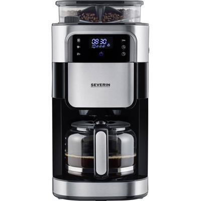 Severin KA 4813 Koffiezetapparaat Zwart, RVS (geborsteld) Capaciteit koppen: 10 Display, Glazen kan, Met koffiemolen, Timerfunctie, Warmhoudfunctie, Met