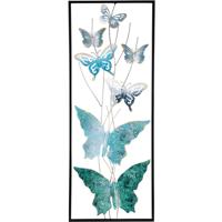 Pro Garden Wanddecoratie vlinder - blauw - 75 x 30 cm - metalen frame met vlinders