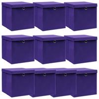 Opbergboxen met deksel 10 st 32x32x32 cm stof paars