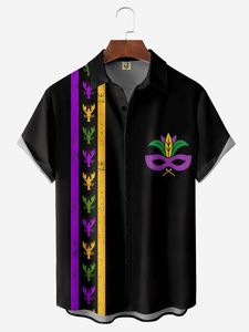 Mardi Gras Chest Pocket Short Sleeve Casual Shirt