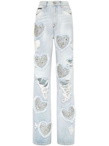 Philipp Plein jean ample Heart à taille haute - Bleu