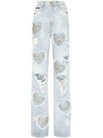 Philipp Plein jean ample Heart à taille haute - Bleu