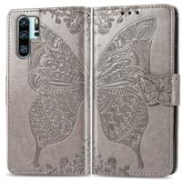Butterfly Love bloemen reliëf horizontale Flip lederen case voor Huawei P30 Pro met houder & kaartsleuven & portemonnee & Lanyard (grijs)