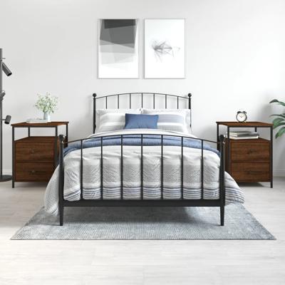 Nachtkastjes 2 st 44x45x60 cm bewerkt hout bruin eikenkleur