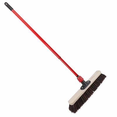Houten harde straatbezem/buitenbezem Arenga 40 cm met metalen telescoopsteel rood 80 - 130 cm