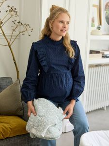 Zwangerschapsblouse  met ruches van plumetis marineblauw