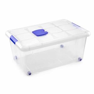 PlasticForte Opslagbak/box met deksel - 1x - 36L - 59 x 40 x 25 cm - transparant - met wielen