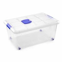PlasticForte Opslagbak/box met deksel - 1x - 36L - 59 x 40 x 25 cm - transparant - met wielen