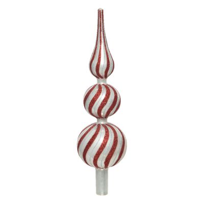Kerstboom piek swirl - rood/zilver - glas - 31 cm - glitters
