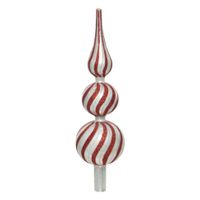 Kerstboom piek swirl - rood/zilver - glas - 31 cm - glitters