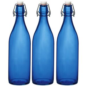 Set van 3x stuks blauwe giara flessen met beugeldop 30 cm van 1 liter