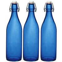 Set van 3x stuks blauwe giara flessen met beugeldop 30 cm van 1 liter