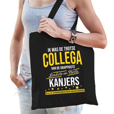 Trotse collega van de leukste kanjers - katoen - afscheid cadeau tas - voor dames - zwart