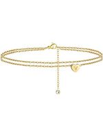 strand Dubbele Keten Hart Brief Enkelbandje - thumbnail