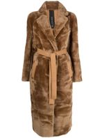 Blancha reversible belted shearling coat - Marron - thumbnail