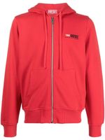 Diesel hoodie zippé à patch logo - Rouge - thumbnail