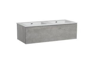 Storke Edge zwevend badmeubel 120 x 52 cm beton donkergrijs met Diva dubbele wastafel in glanzend composiet marmer