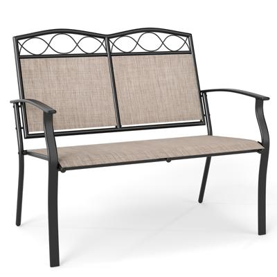 Outdoorbank voor 2 Personen Heavy-duty Metalen Dubbele Zitting met Ademende Stof Tuinmeubelen met Gestoffeerde Armleuningen
