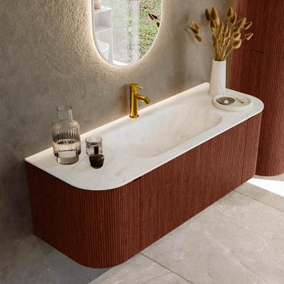 Badmeubel Mondiaz Kurve-Dlux | 130 cm cm | Meubelkleur Ruby | Wastafelkleur Opalo | Solid surface | Wasbak midden spoelbak | 1 kraangat