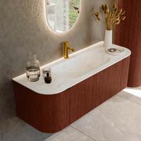 Badmeubel Mondiaz Kurve-Dlux | 130 cm cm | Meubelkleur Ruby | Wastafelkleur Opalo | Solid surface | Wasbak midden spoelbak | 1 kraangat