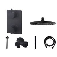 Regendouche set Wiesbaden Black | Inbouw | Thermostaatkraan | 2-weg | Rond | Zwart mat