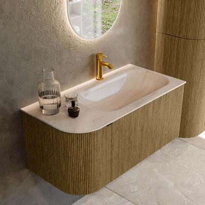 Badmeubel Mondiaz Kurve-Dlux | 95 cm | Meubelkleur Dusk | Wastafelkleur Meli | Solid surface | Wasbak rechter zijde spoelbak | 1 kraangat
